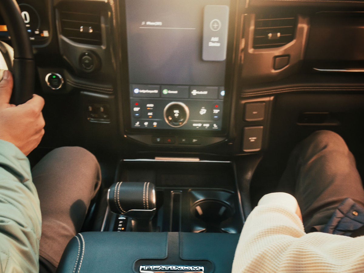 The interior of the F-150 Lightning® featuring the center console tablet